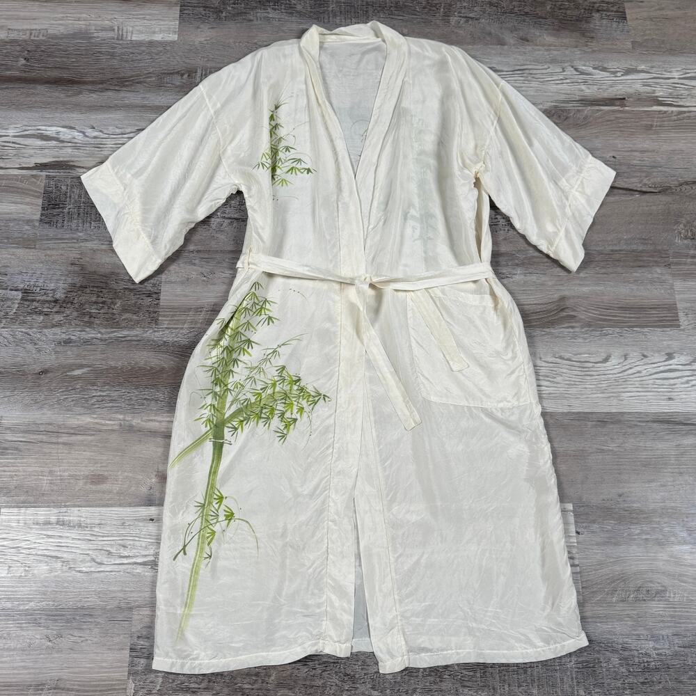 Vintage Silk Bamboo Kimono Hand Painted Robe Art Fairy Lounge Quiet Luxury Boho